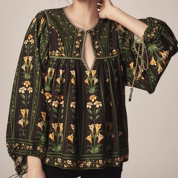 Farm Rio Black Flowers Arch Blouse XS 0 S SM Small top - Picture 5 of 16